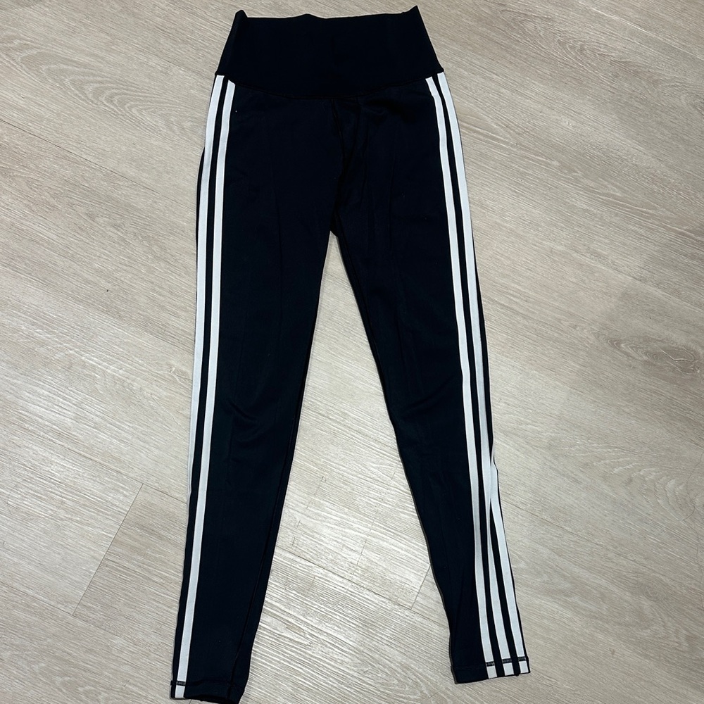 adidas Kids Black Leggings with Triple White Stripes